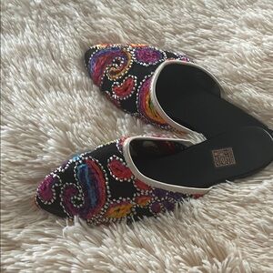 Red and Pink Paisley Mules with Pointed Toe